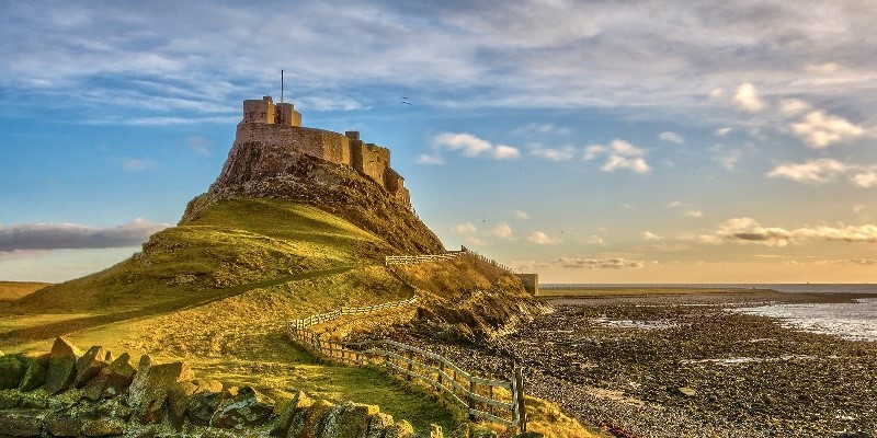 View of Lindisfarne Castle in the sunshine 