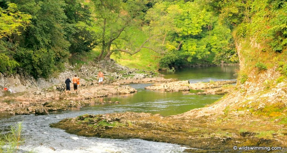 Wild Swimming at Loup Scar in the Yorkshire Dales National Park.