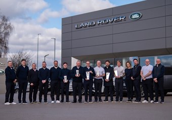 The Lloyd Jaguar Land Rover Carlisle Sales team proudly displaying their awards from the Retailer of the Year awards.