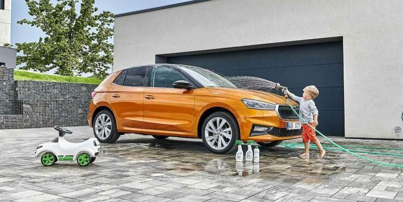 Boy cleaning Skoda Fabia image