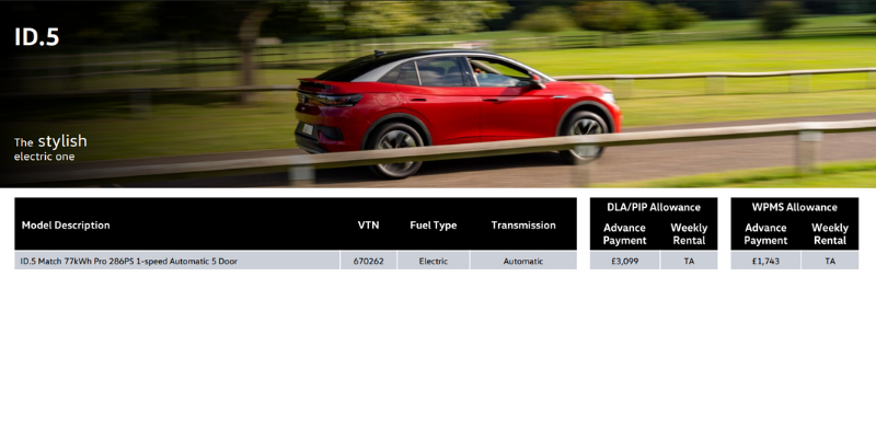 Volkswagen ID.5 Motability Price List